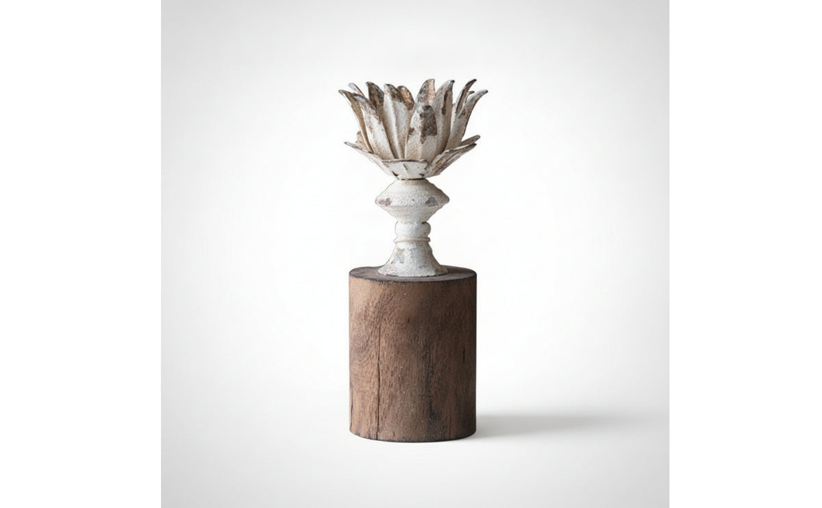 Candle Holder Distressed Candlestick Candle Stand with Wood Base Vintage Decor for Mantel
