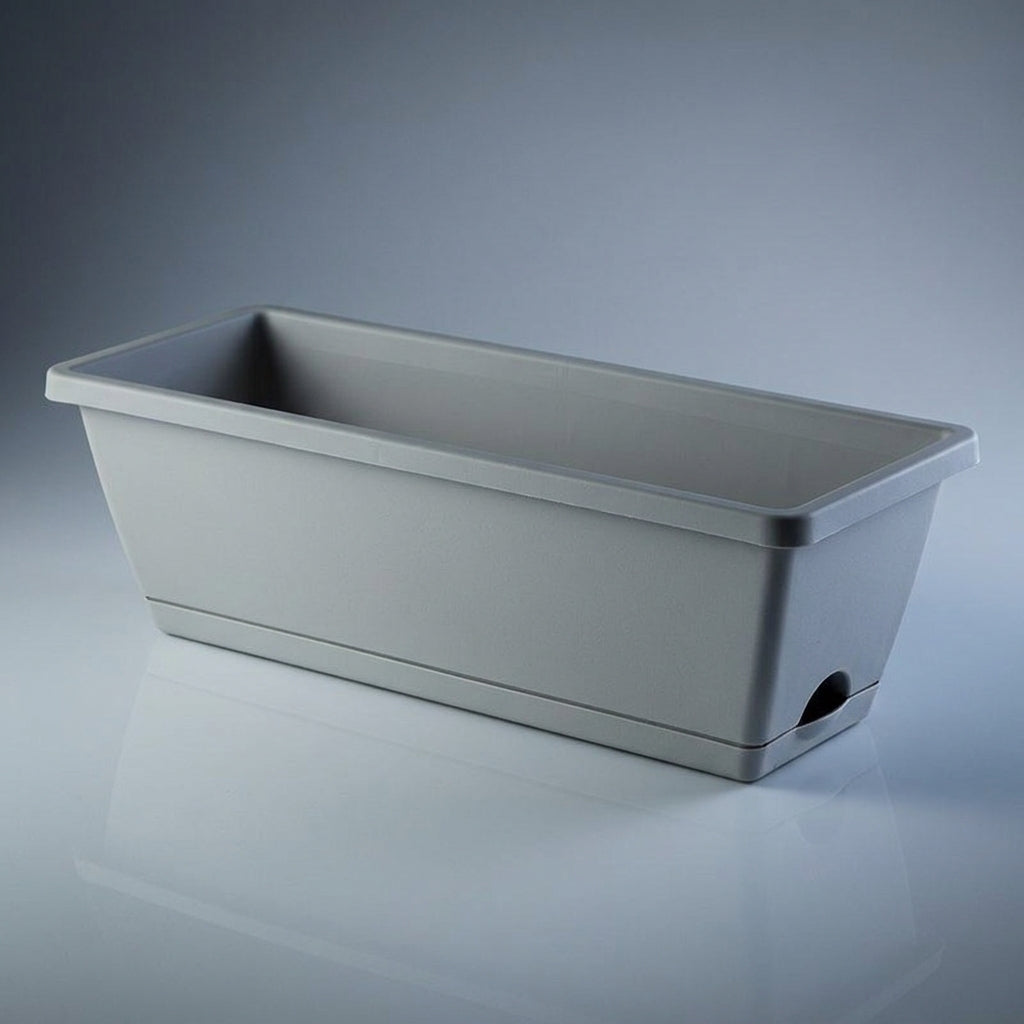 Resin Plant Pots for Flowers and Flower Boxes, Trough Planter for Outdoor Vegetables, Long Balcony Planter with Tray, Water-Saving Smooth Finish