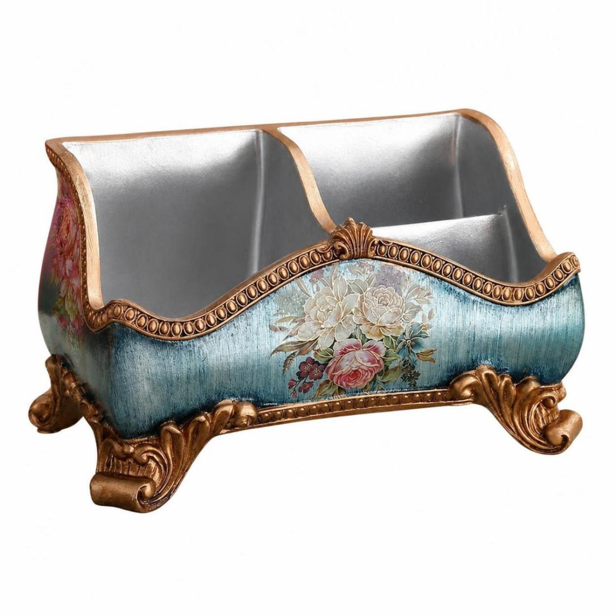 Resin Storage Box with Divider Antique-Style Divided Organizer Box Compact Compartment Container for Tabletop, Desk