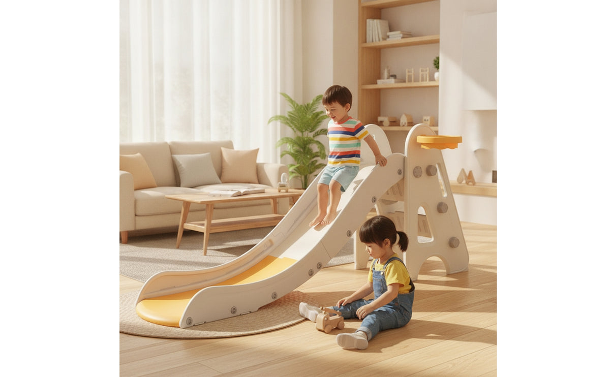 Foldable Indoor Toddler Slide Easy to Climb Toddler Playset with Basketball Hoop Freestanding Slide with Basketball Hoop Plastic for Toddlers, Children