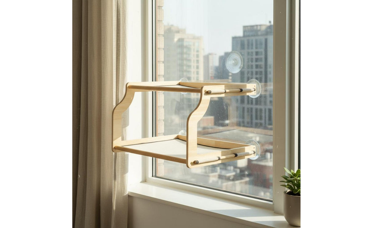 Drill-No-Drill Installation Window Mounted Cat Bed Easy to Clean Bunk Cat Window Seat Breathable Mesh for Balcony