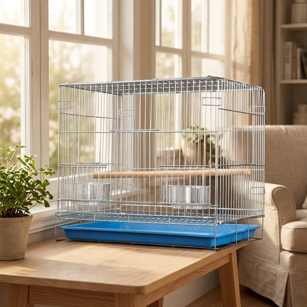 K22 Standard Folding Cage Metal Budgie Cage with Pull-Out Tray, Indoor Cockatiel Breeding Enclosure for Small Birds, Easy Storage Design