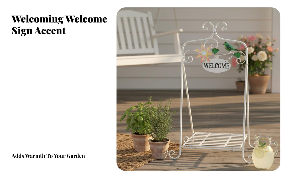 Welcome Sign Flower Stand Foldable Design Plant Holder Freestanding Display Rack for Gardening Enthusiasts, Gardeners, Front Porch, Patio, Living Room
