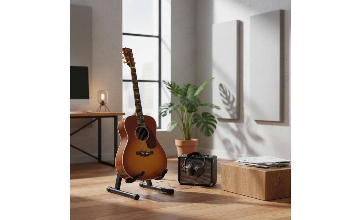 Foldable Design Triangular Guitar Stand Space-Saving Folding Guitar Stand Soft Padded Arms Non-Slip Feet for Travel, Stage Performance, Studio Recording