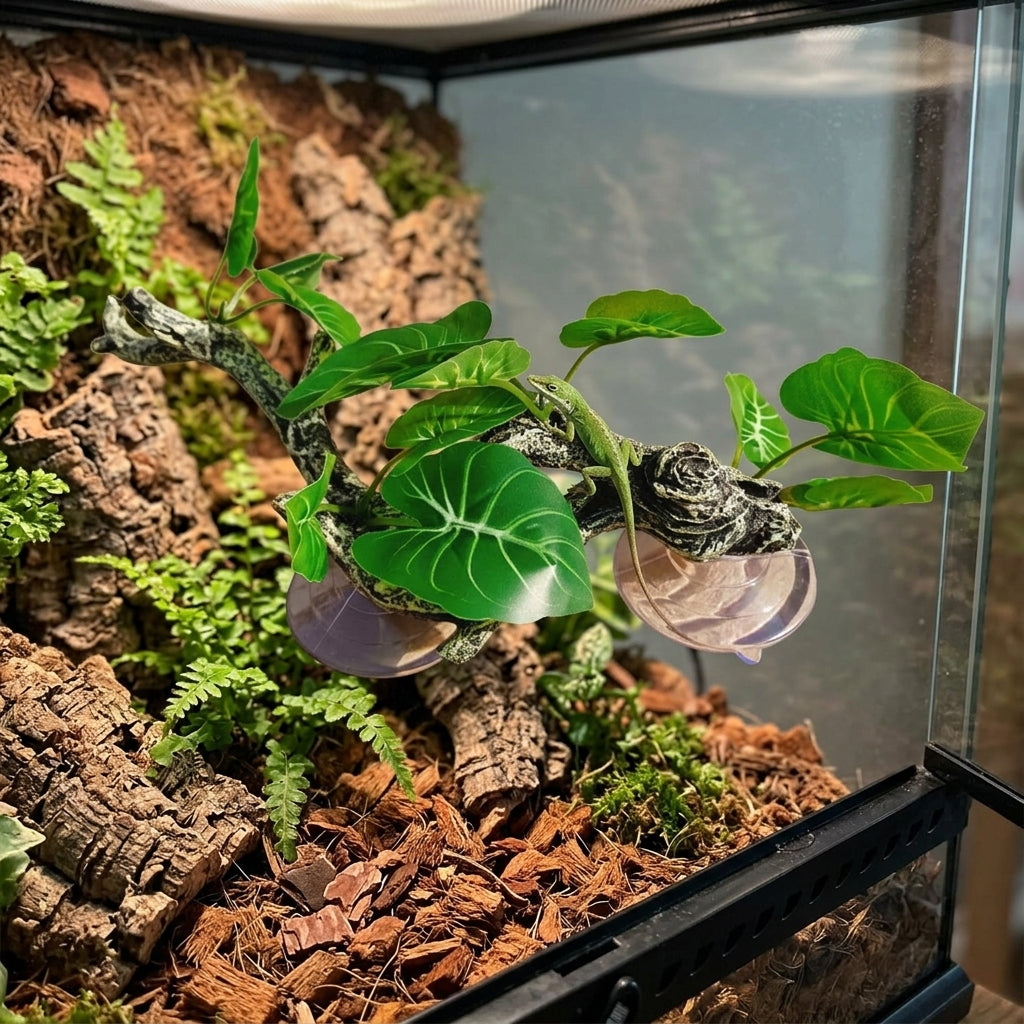 Flexible Bendable Branch Reptile Branch, 25cm Crested Gecko Tank Accessories, Resin Suction Cup Climbing Vine for Terrarium Habitat Decor