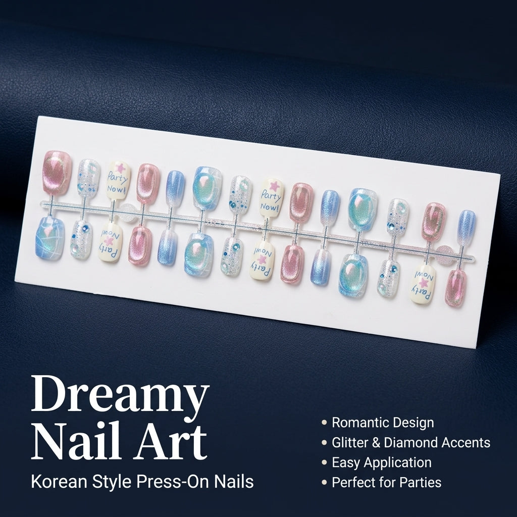 Rhinestone False Nails with, Short Square Artificial for Teens, Glue for Party Special Occasion