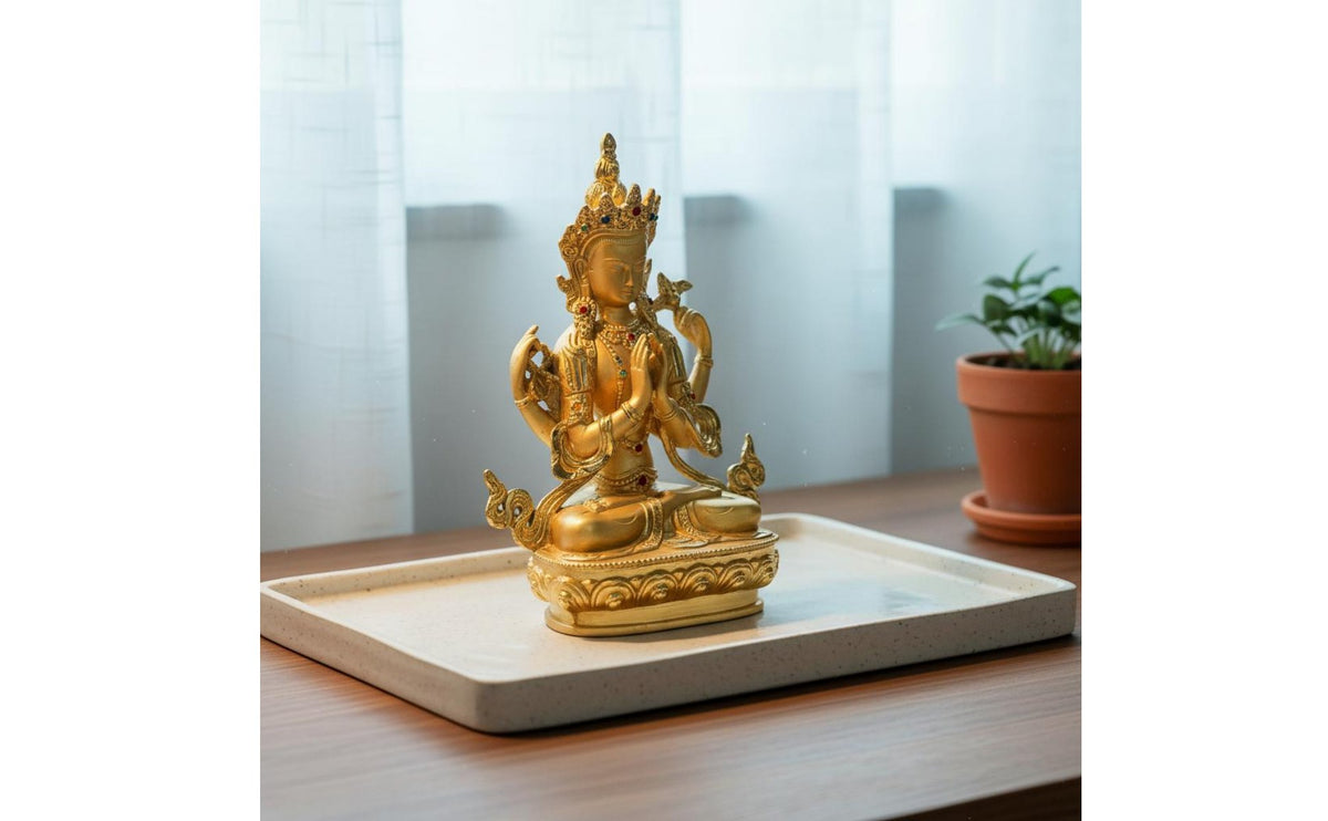 Tibetan Buddha Statue Intricate Intricacies Gold Plated Buddhist Figurine Gilded Alloy Buddha Decoration Colorfast Resistant