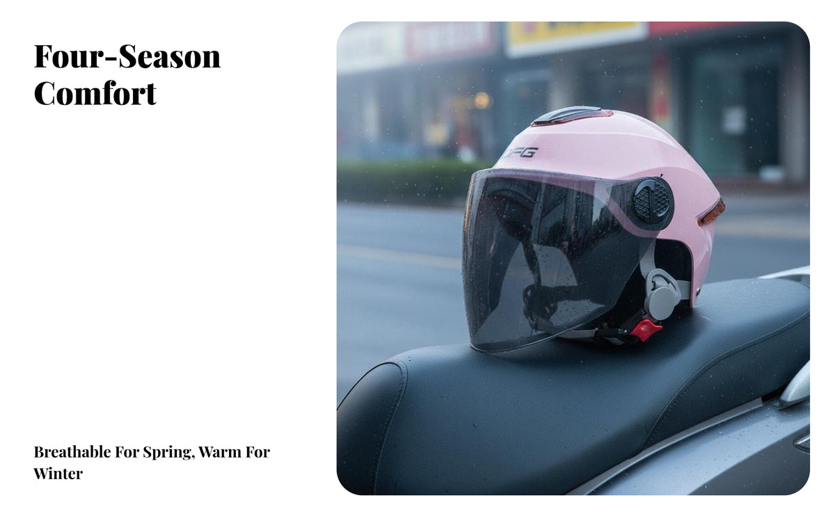 Electric Bike Half Helmet Four-Season Use Motorcycle Helmet Impact Resistant Riding Gear for Women, Men, City Driving, Outdoor, Highway Cruising