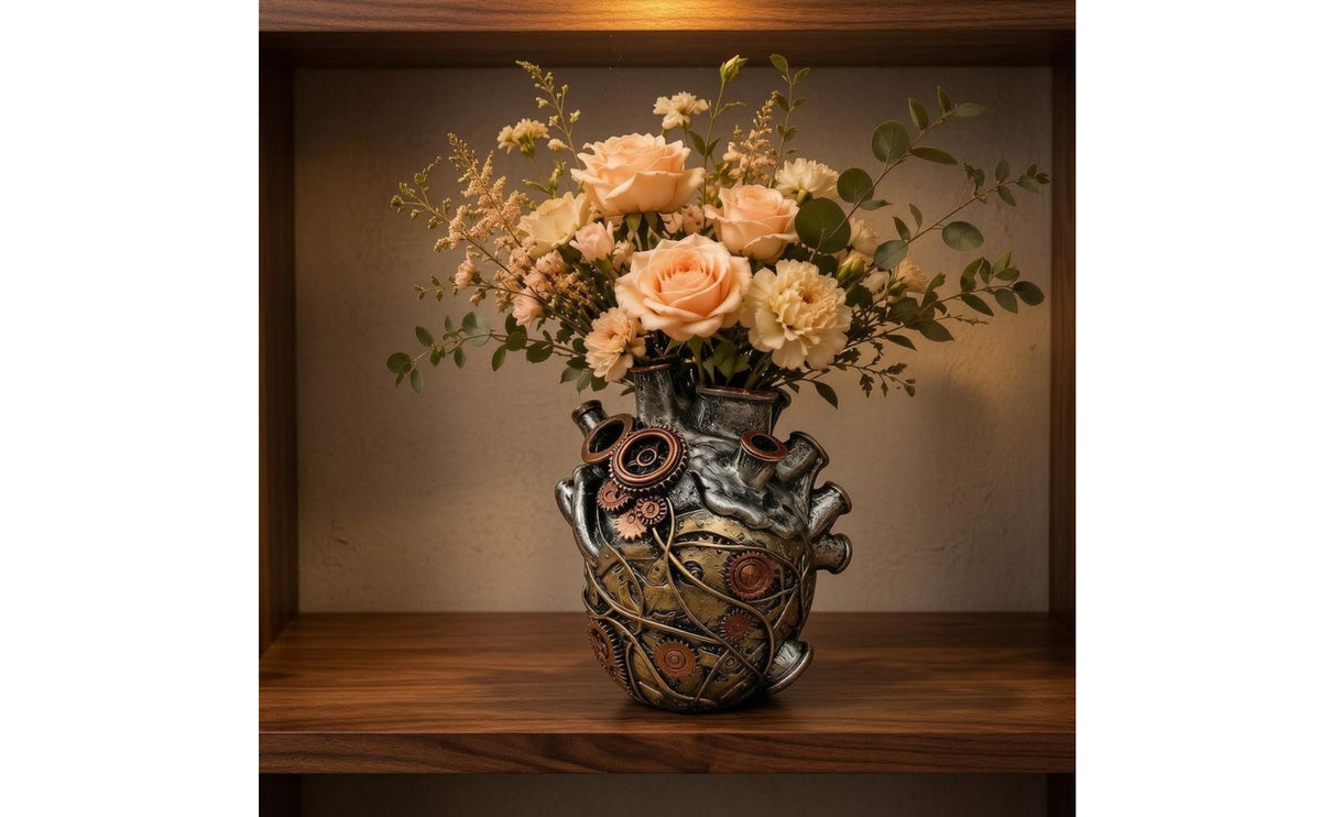 Steampunk Heart Vase Vintage Gear-Heart Vase Decorative Display