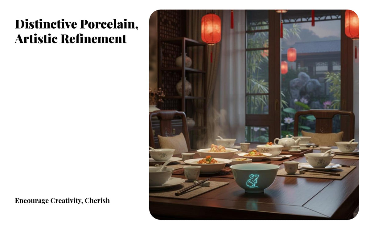 Celadon Porcelain Dinnerware Set, Zodiac Pattern, Jingdezhen Ceramic Bowls & Plates, Personalized Gift for Adults