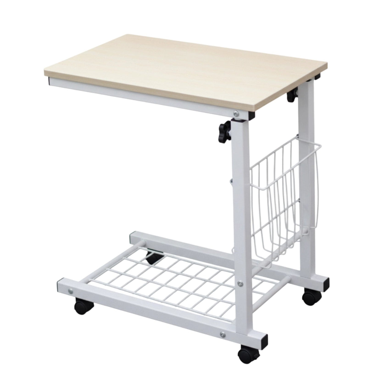 C-Shaped Sofa Side Table Space Saving Rolling C-Shaped Table Rolling Laptop Cart Sturdy Metal Frame Household Furniture