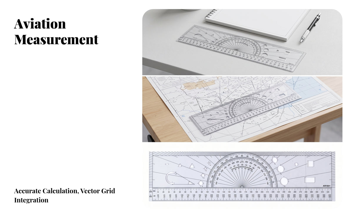Accurate Aviation Navigation Ruler | Clear Measurement Markings, Space-Saving Low-Profile Design, Flight Ruler with angle measurement tool