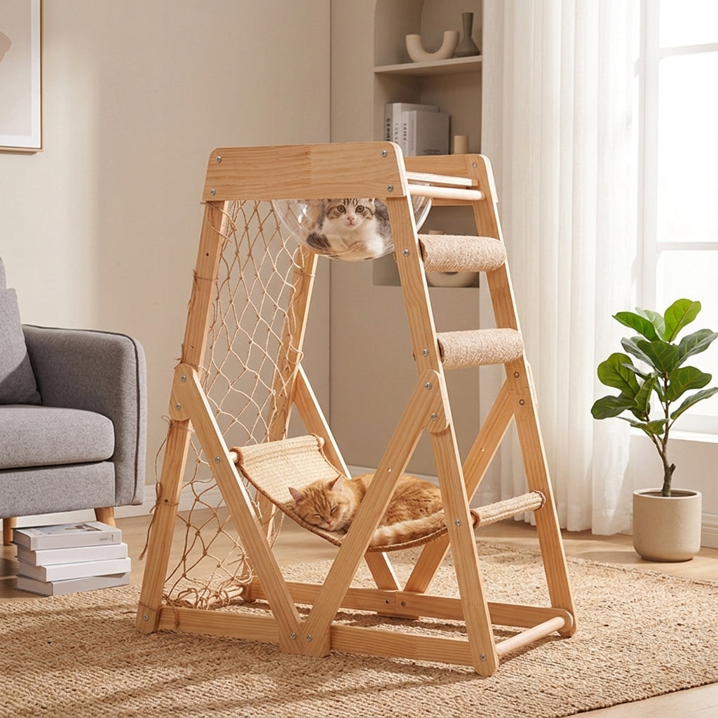 Cat Activity Tree Perch with Sisal Scratching Posts, 3-Level Wood Indoor Tree for Cats Climbing, Stable Structure Furniture for Apartments
