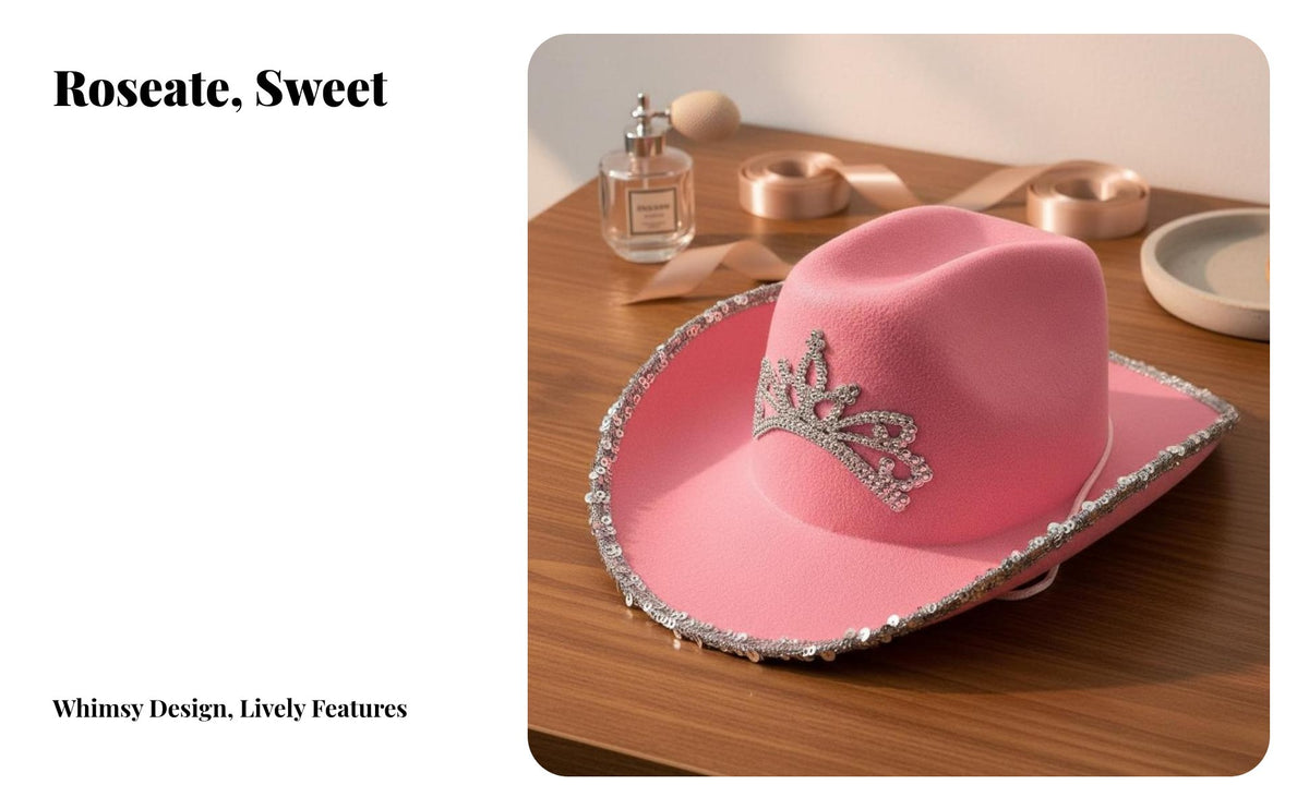 Pink Cowgirl Hat Universal Fit Pink Tiara Cowgirl Hat Rhinest Single Accents for Girls, Women, Western Themed Events, Bridal Shower Parties, Festivals