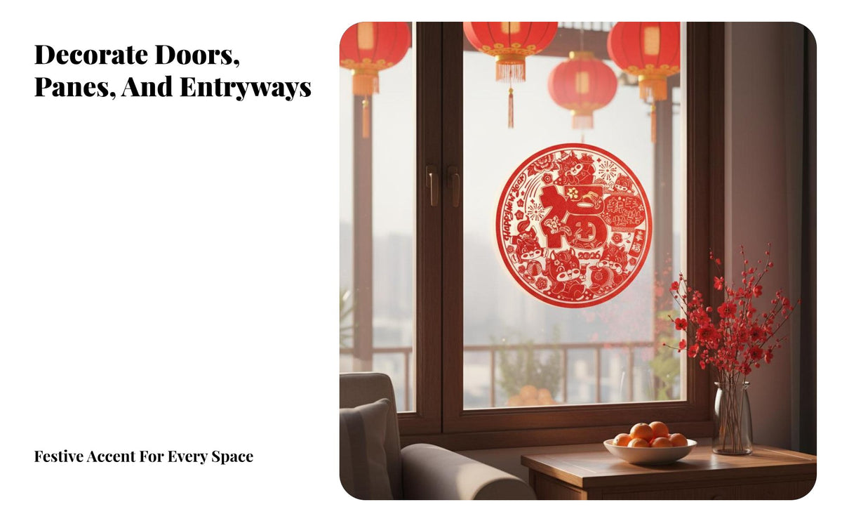Horse Year Flocked Glass Decal, Chinese New Year Window Sticker, Holiday Door Decor