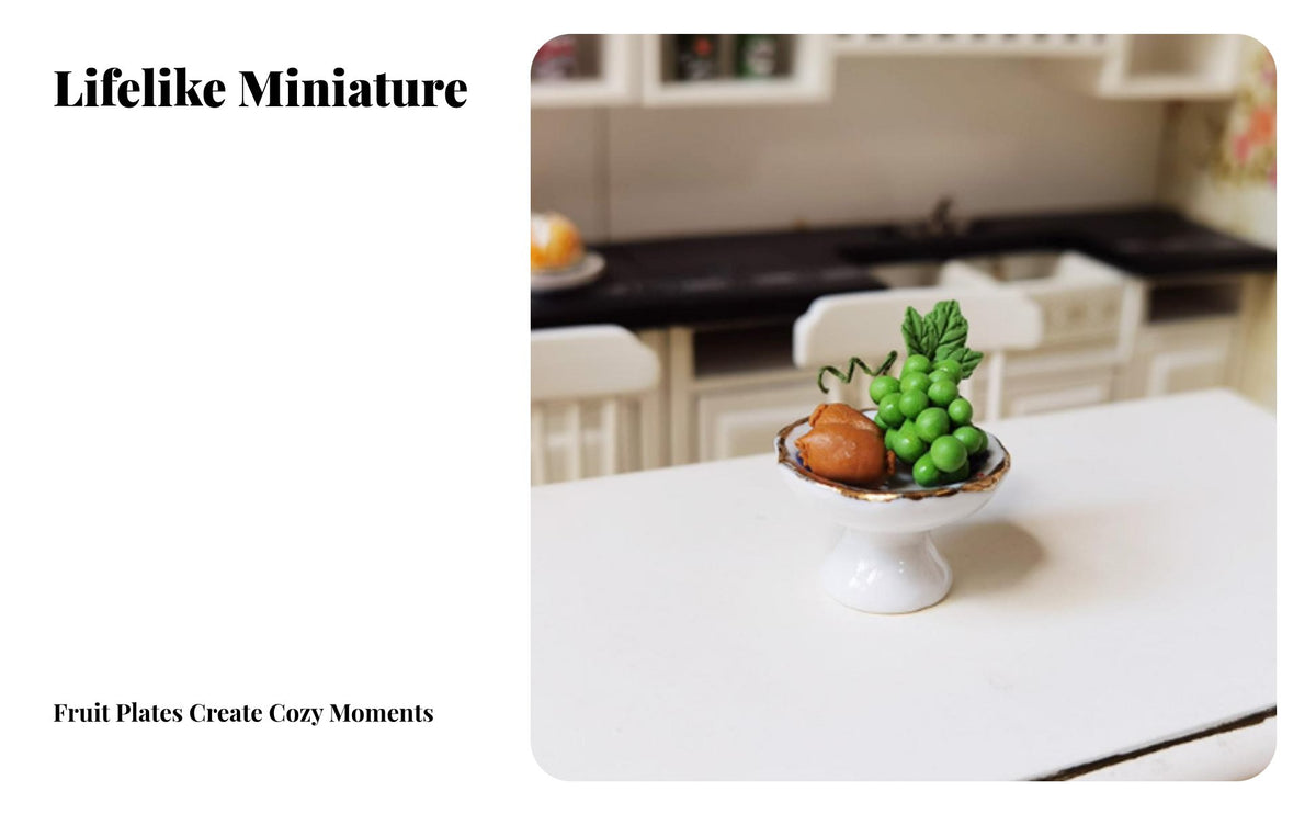 Fine Craftsmanship Miniature Ceramic Fruit Plate Realistic Design Dollhouse Pedestal Dish Educational Toy for Hobbyists, Kids, Play House
