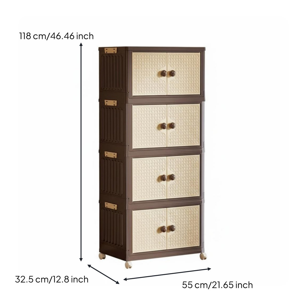 Installation-Tool-Less Foldable Storage Cabinet Large Capacity Multi-Layer Plastic Wardrobe Quick Assembly Stackable Organizer with Doors Heavy-Duty for Children, Students, Bedroom, Living Room