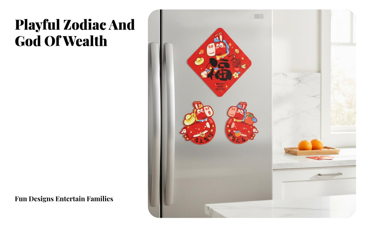 Seasonal Holiday Couplets Set, Chinese New Year Door Decor, Cartoon Horse, Living Room Arrangement