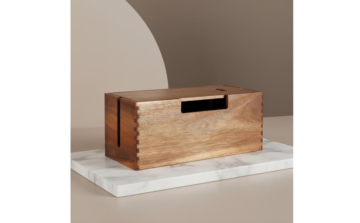 Natural Finish Wooden Cable Management Box Lid Cable Hiding Box Desk Tidy Household Storage for Office, Study Room