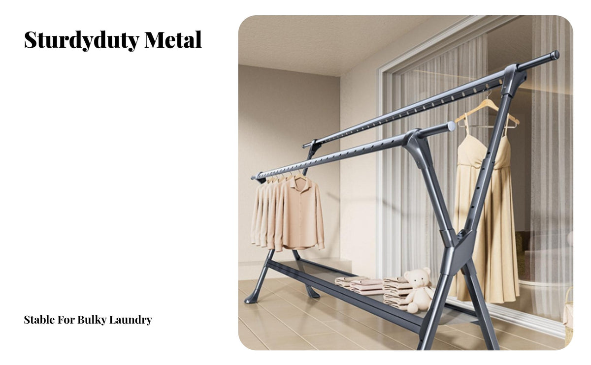 Sturdy and Long-Lasting Foldable Cross-Frame Clothes Horse Installationassembly-Installation-Ready Garment Rack Heavy Duty Laundry Equipment Large Capacity for Apartment Dwellers, Homemakers, Balcony, Indoors, Outdoors, Bedroom