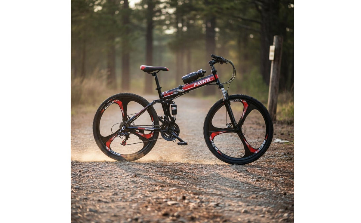 26 Inch Foldable Mountain Bike Disc Brakes Double Shock Absorption Folding Bike High Carbon Steel Frame 21-Quick Terrain Bike for Commuters
