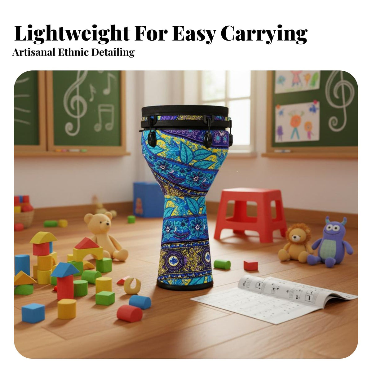 Adjustable Tuning Tunable Djembe Portable Djembe Drum Lightweight Musical Instrument Rich Resonant Sound for Beginners, Professionals, Music Class, Home Practice, Performance, Outdoor