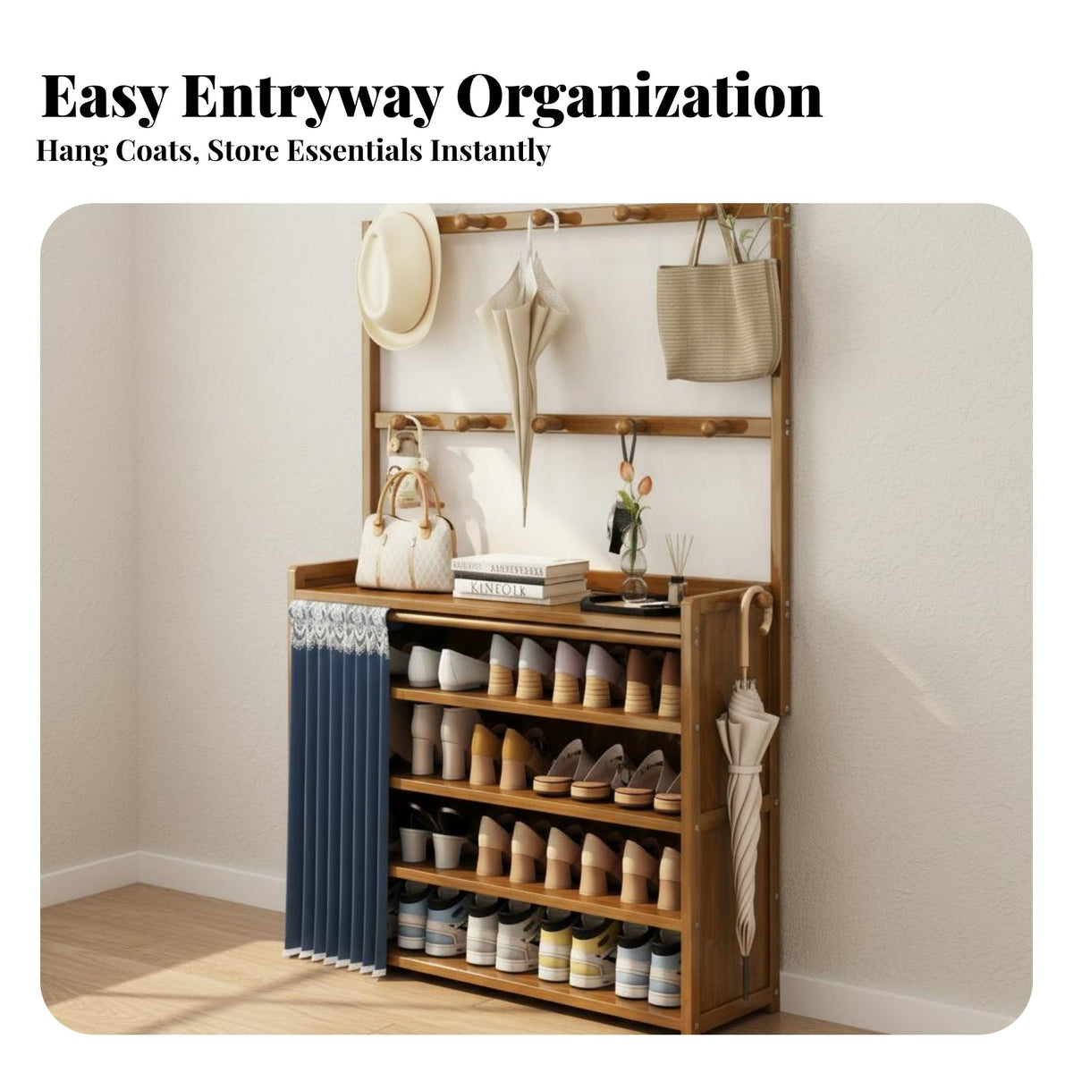 All-in-Single Design Shoe Rack with Coat Hanger Multi-Functional Coat Rack with Shoe Storage Space-Saving Household Furniture Large Capacity for Apartment Dwellers, Homeowners, Families, Hallway, Foyer, Mudroom, Bedroom