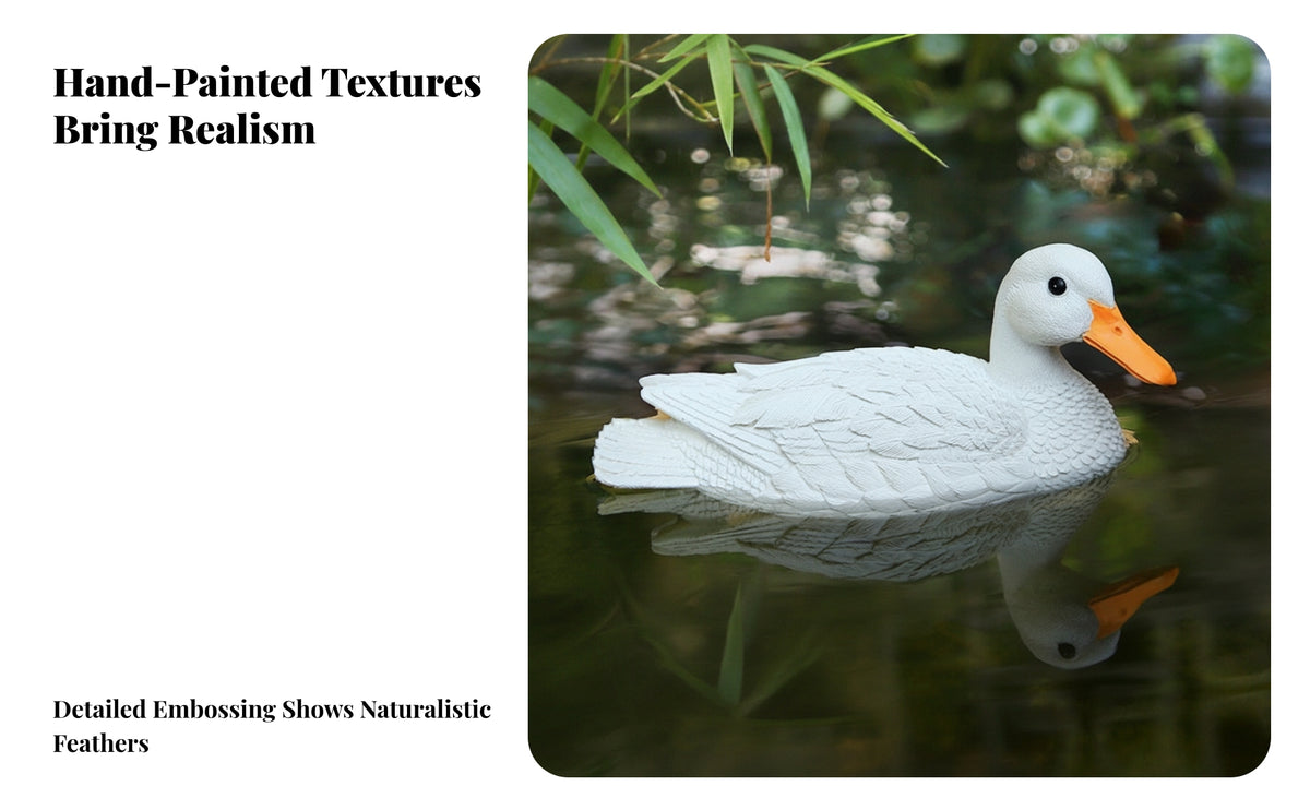 Weather-Resistant Buoyant Duck | Detailed Feather Texture, Decorative, for