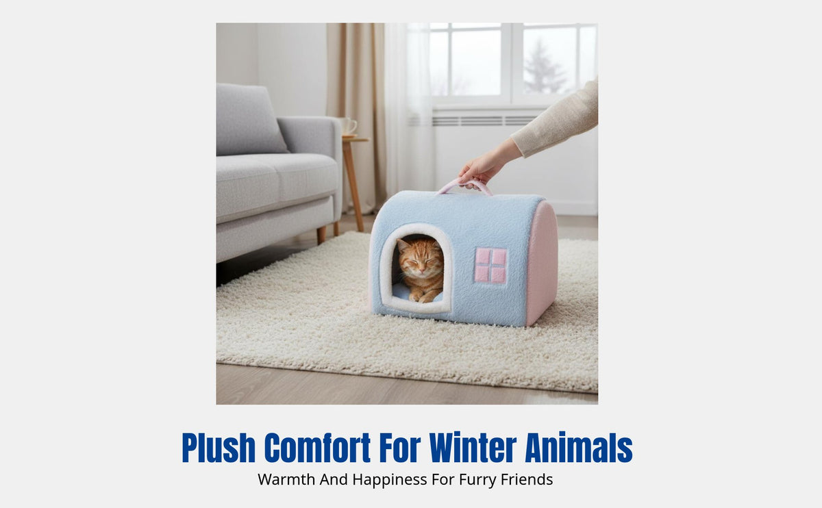 Soft Pet House Portable with Handle Enclosed Pet Tent Warm and Soft Stable Frame for Felines, Winter Use, Indoors, Living Room