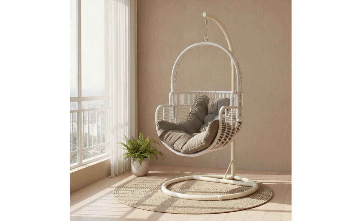Freestanding Egg Swing Chair with Stand Cushioned Hanging Swing Chair with Stand Comfortable Furniture Thick for Adults, Bedroom, Patio