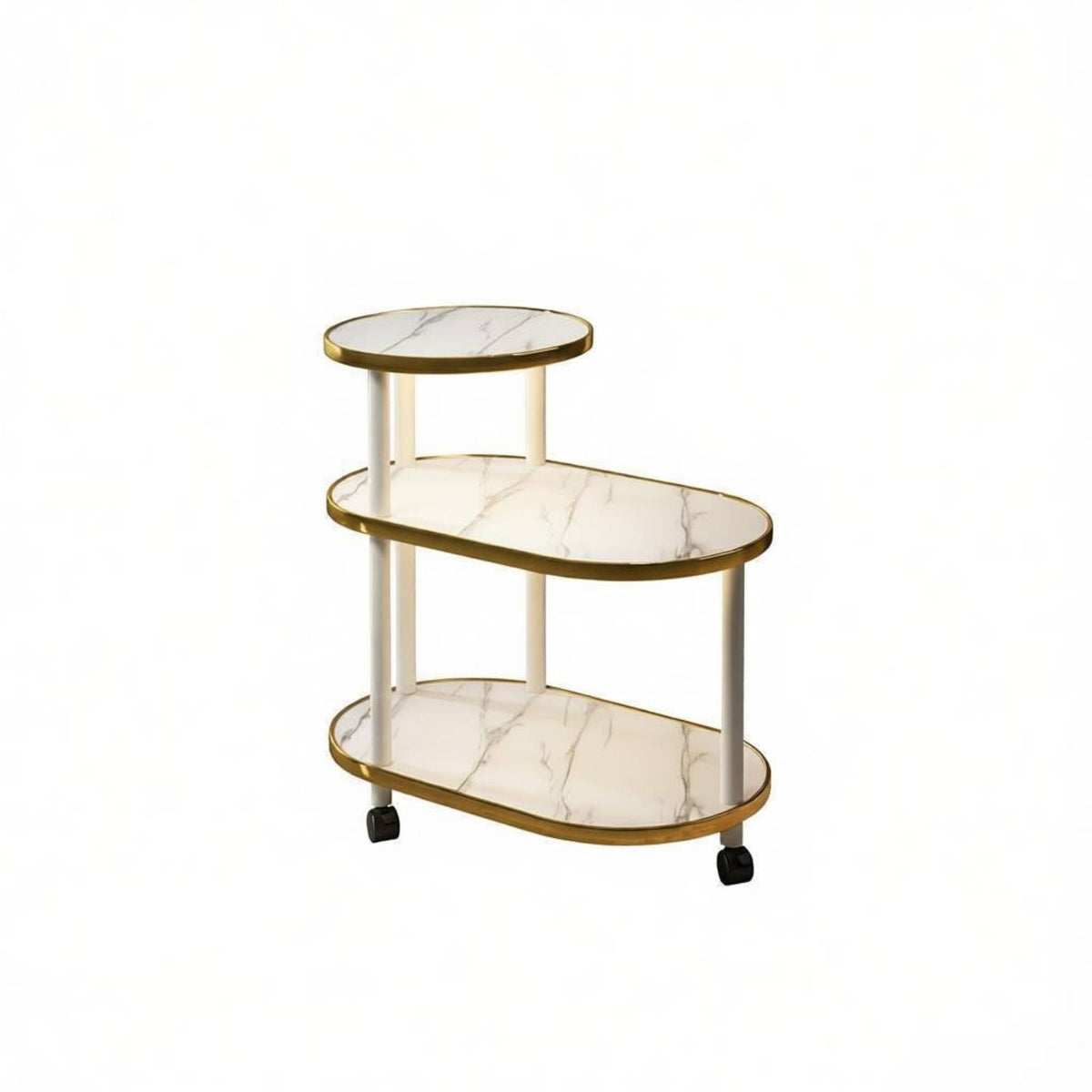 Space-Saving 3-Tier Rolling Utility Cart Strong Load-Bearing 3-Tier Rolling Cart with Tabletop Sturdy Frame Side Table Safety Guardrail for Apartment Dwellers, Away Ice Workers, Living Room, Small Areas, Bedroom, Bathroom
