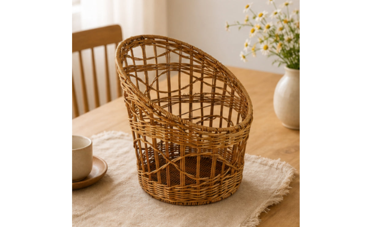 Woven Basket with Iron Frame Asymmetrical Storage Basket with Iron Wire Frame Open-Weave for Kitchen Counter, Dining Table, Entryway