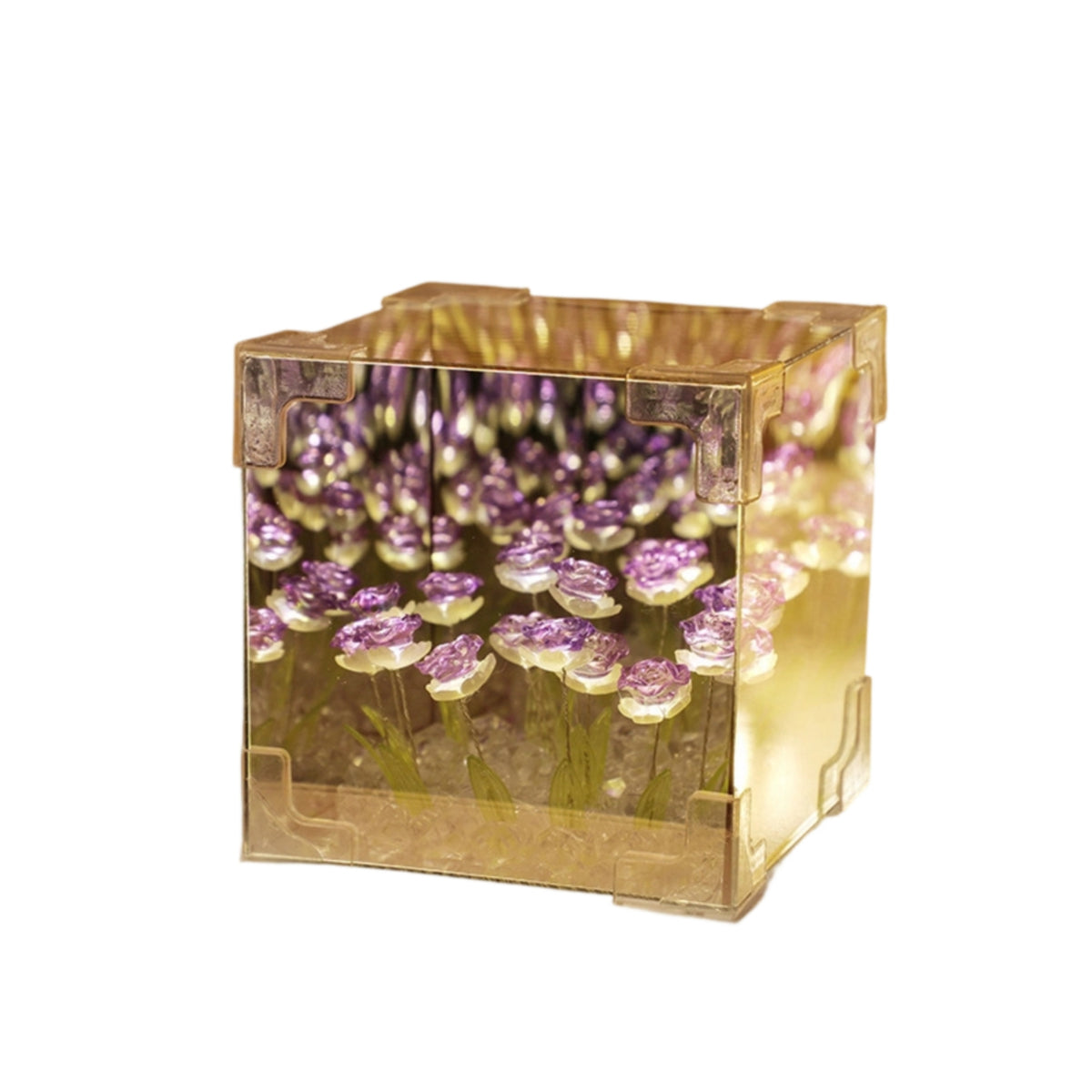 Rose Lamp with Acrylic Cube Floral Rose Night Light Flower Night Light Transparent Flower Lamp Decorative for Bedroom, Desk