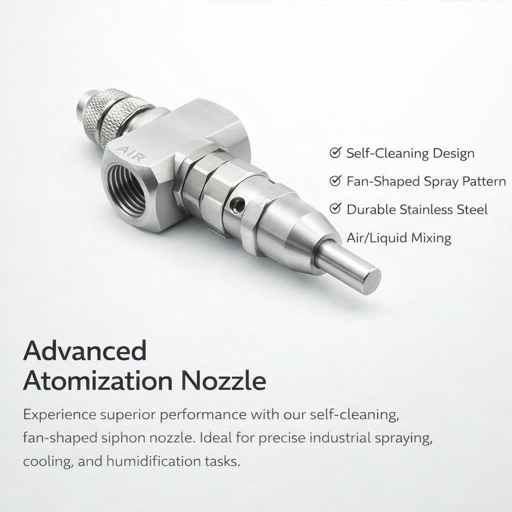 Stainless Steel Self-Cleaning Spray Nozzle, 1/4 Inch Misting Nozzle, Industrial Misting Spray Head, Fan Pattern Nozzle, Low Pressure Misting Nozzle