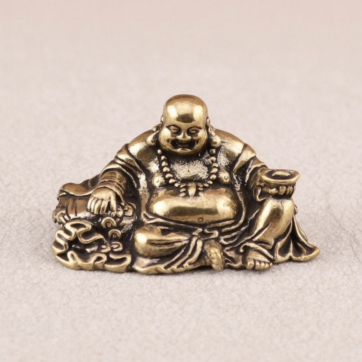 Laughing Buddha Figurine Brass Sculpture Miniature for Desk, Collectors