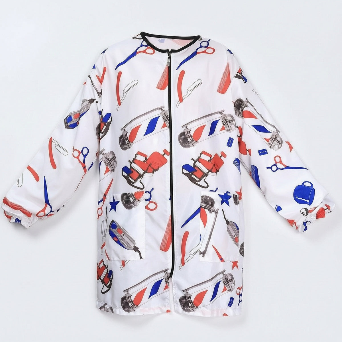 Salon Smock with Zipper Long-Sleeve Barber Smock Hairdresser Jacket with Pockets Long-Lasting Apparel Soft for Hairdressers