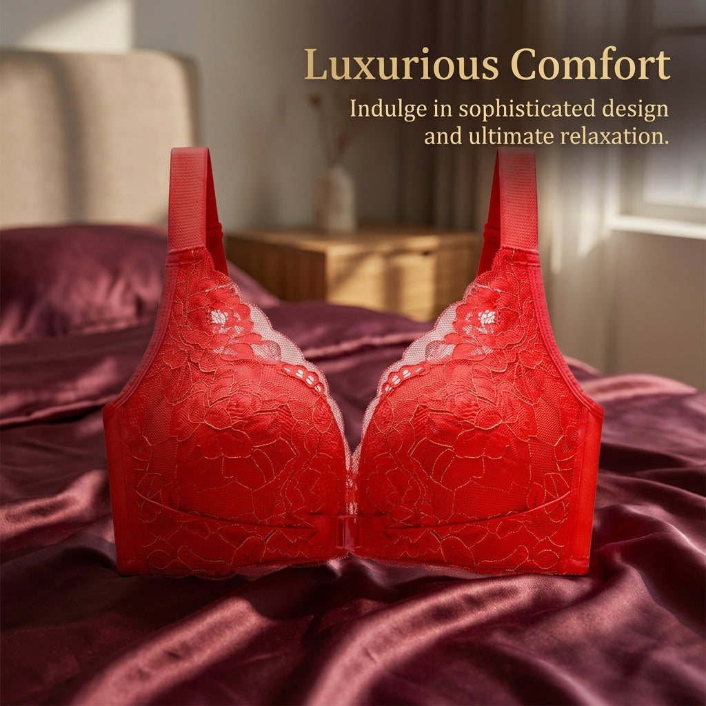 Front Closure Bra with Lace Design for Plus Size Women, Full Coverage Hook Everyday for Summer Wear, Breathable Graduated Padding