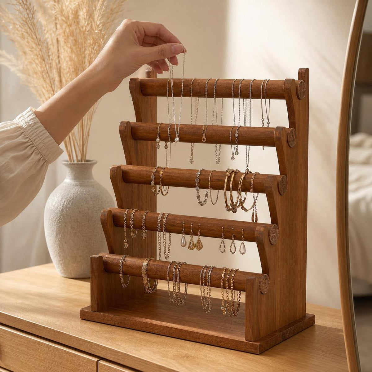 Solid Wood Bracelet and Watch Display Stand for Jewelry and Hair Ties