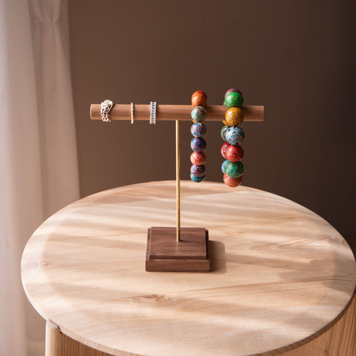 Walnut Wood Jewelry Stand Copper Wood Bracelet Display Necklace Rack