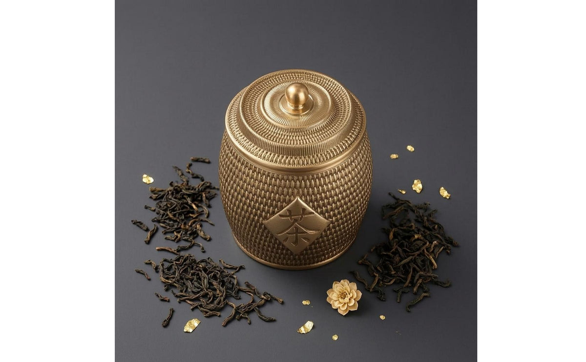 Tea Container Canister Woven Texture Lidded Brass Canister Round Bulbous