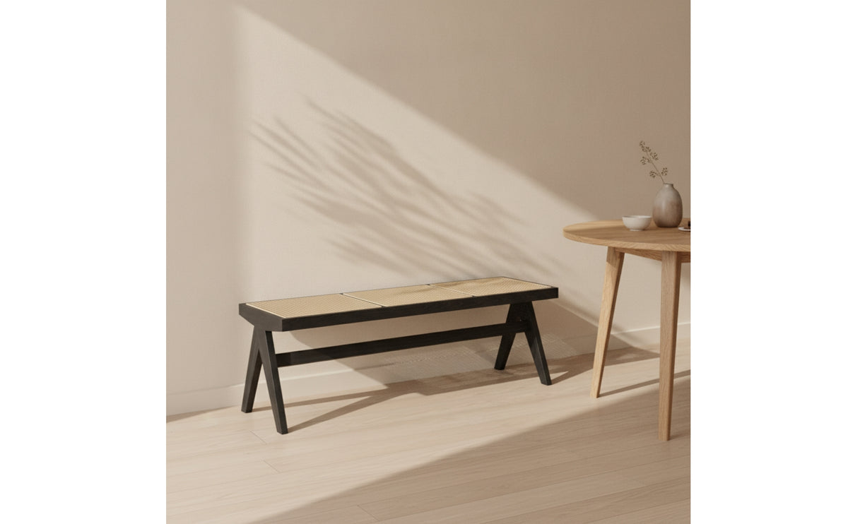 Woven Wood Bench with Rattan Seat Minimalist Rattan Bench Multipurpose Furniture Modern-Retro for Small Apartments