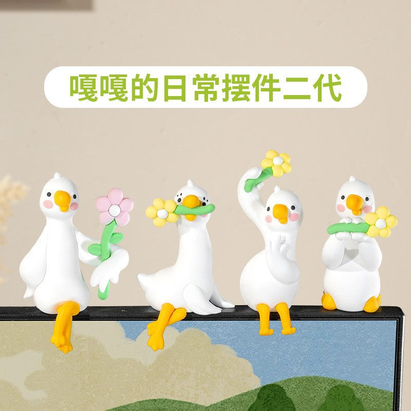 Cute White Goose Computer Screen Decoration and Charger Cable Holder