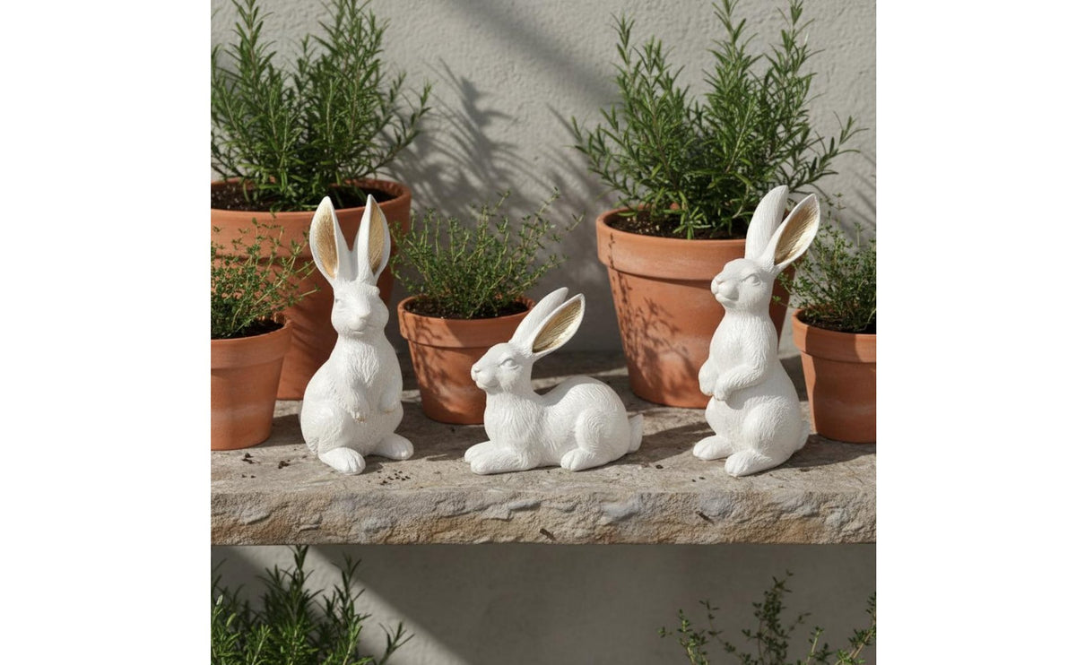 3 Pieces Easter Bunny Figurines Multiple Poses Resin Bunny Statues for Bookshelf