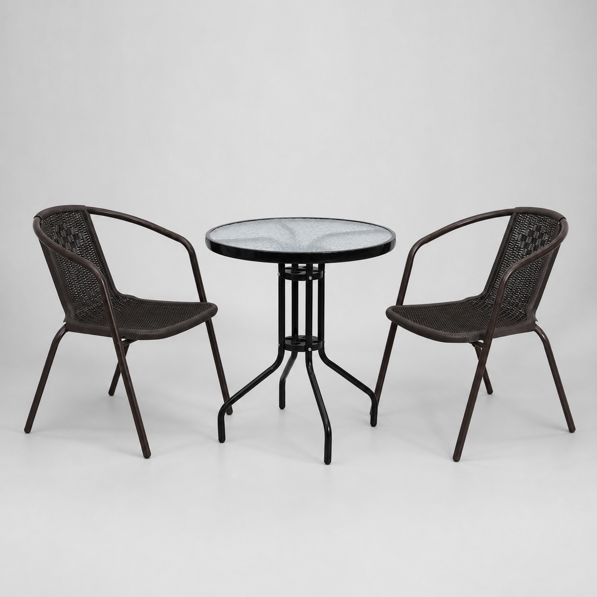 Rattan Chair and Table Set with Glass Dining Table for Small Spaces