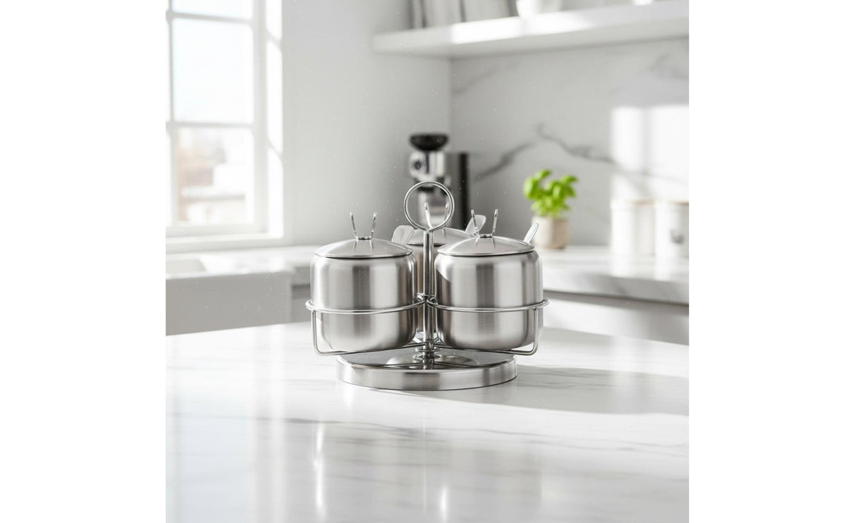 4 Pieces 4-Piece Seasoning Box Set Rustproof Stainless Steel Seasoning Jar Set Stainless Steel Condiment Pots Dustproof