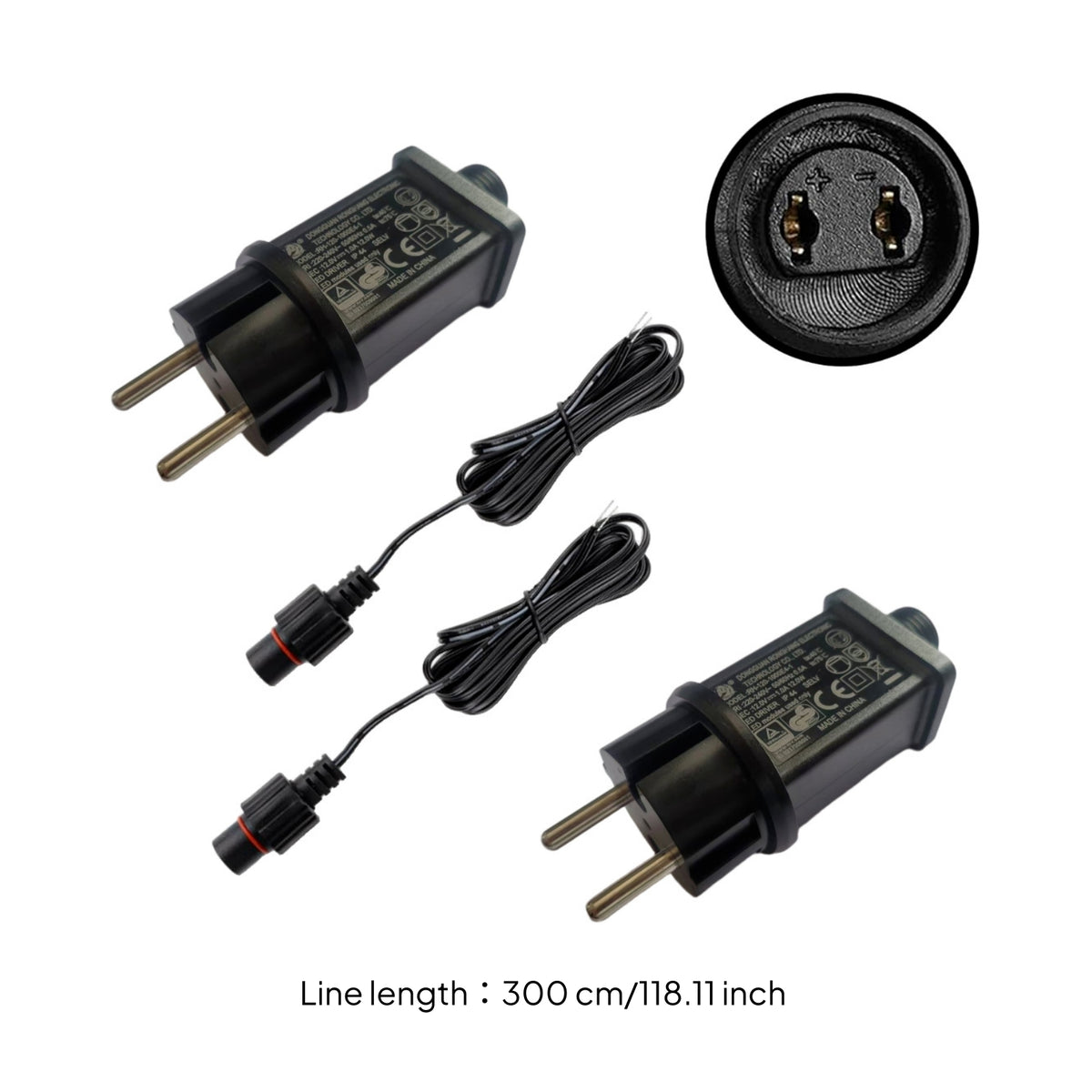 2 Pieces Power Adapter with Extension Cable 12V LED Power Adapter LED Transformer IP44 Waterproof Weather-Resistant