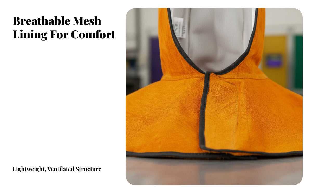 Heat-Proof Proof Metal Joining Hood Fireproof Stitching Cowhide Metal Joining Hood Adjustable Fit for Welders, Metalworkers, Grinding