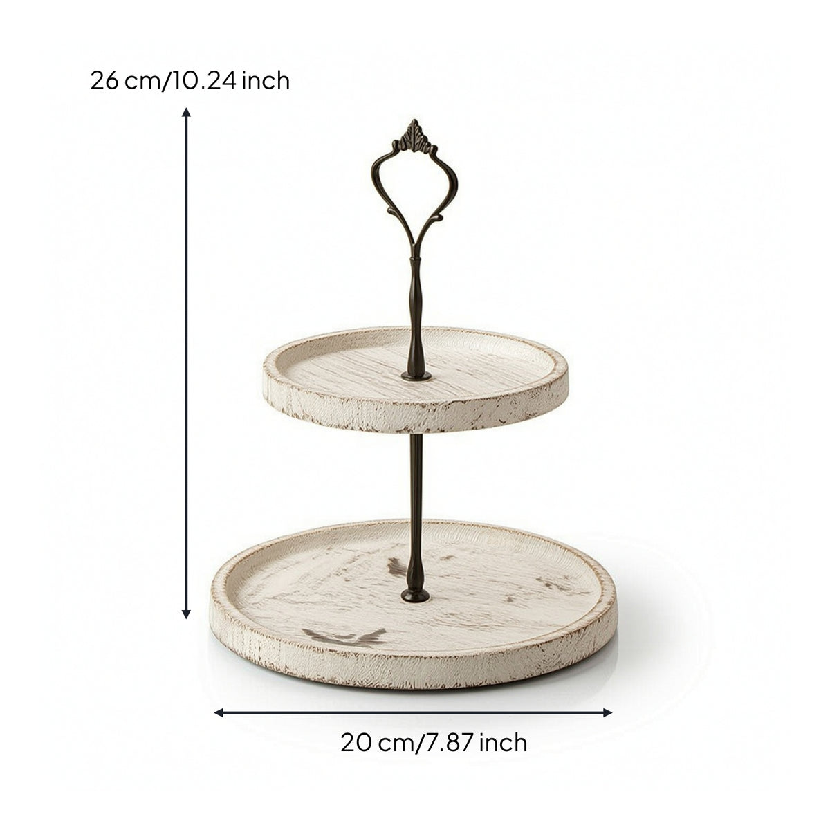 Rustic Two-Tier Dessert Stand Distressed Wooden Dessert Stand with Handle Compact Two-Tier Decorative Tray Sturdy for Hosts