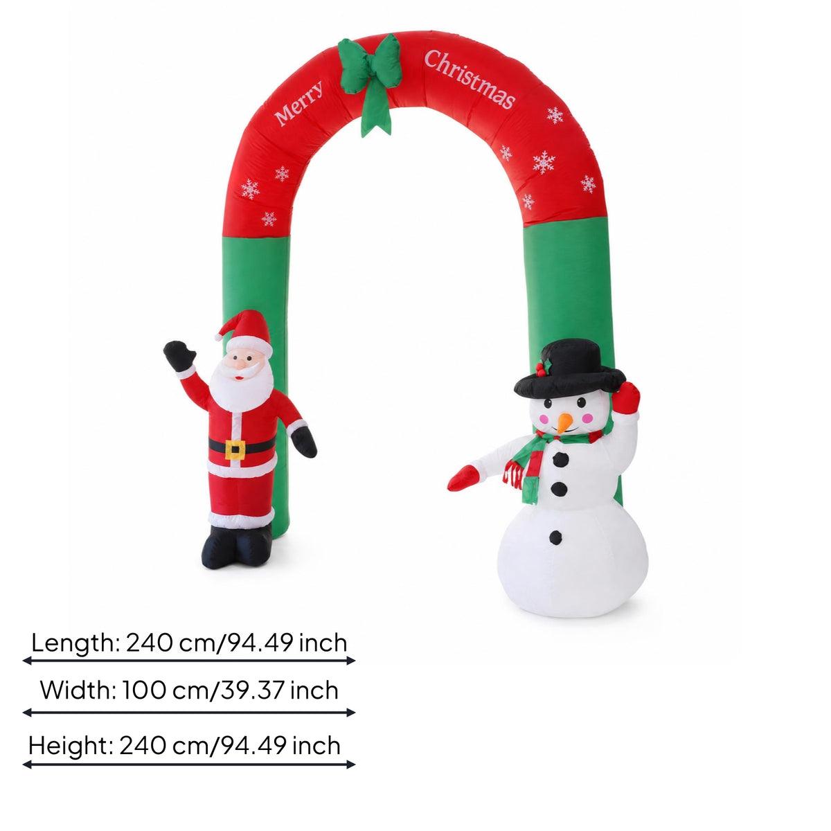 Red and Green Santa Snowman Arch Snowflake Print Inflatable Christmas Arch Festive Outdoor Christmas Decoration Stable Support