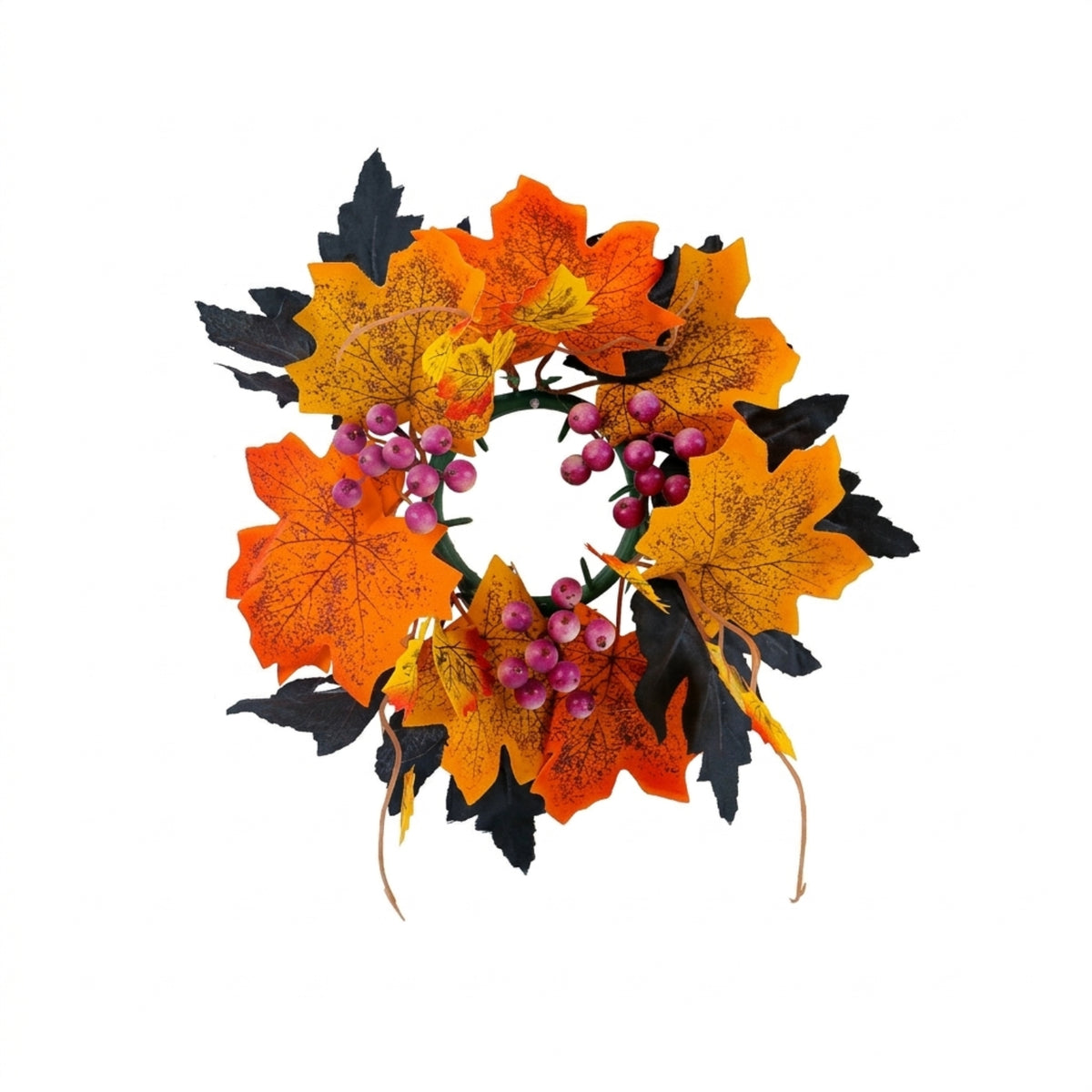 Halloween Candle Wreath with Maple Leaves and Roses for Table Decor